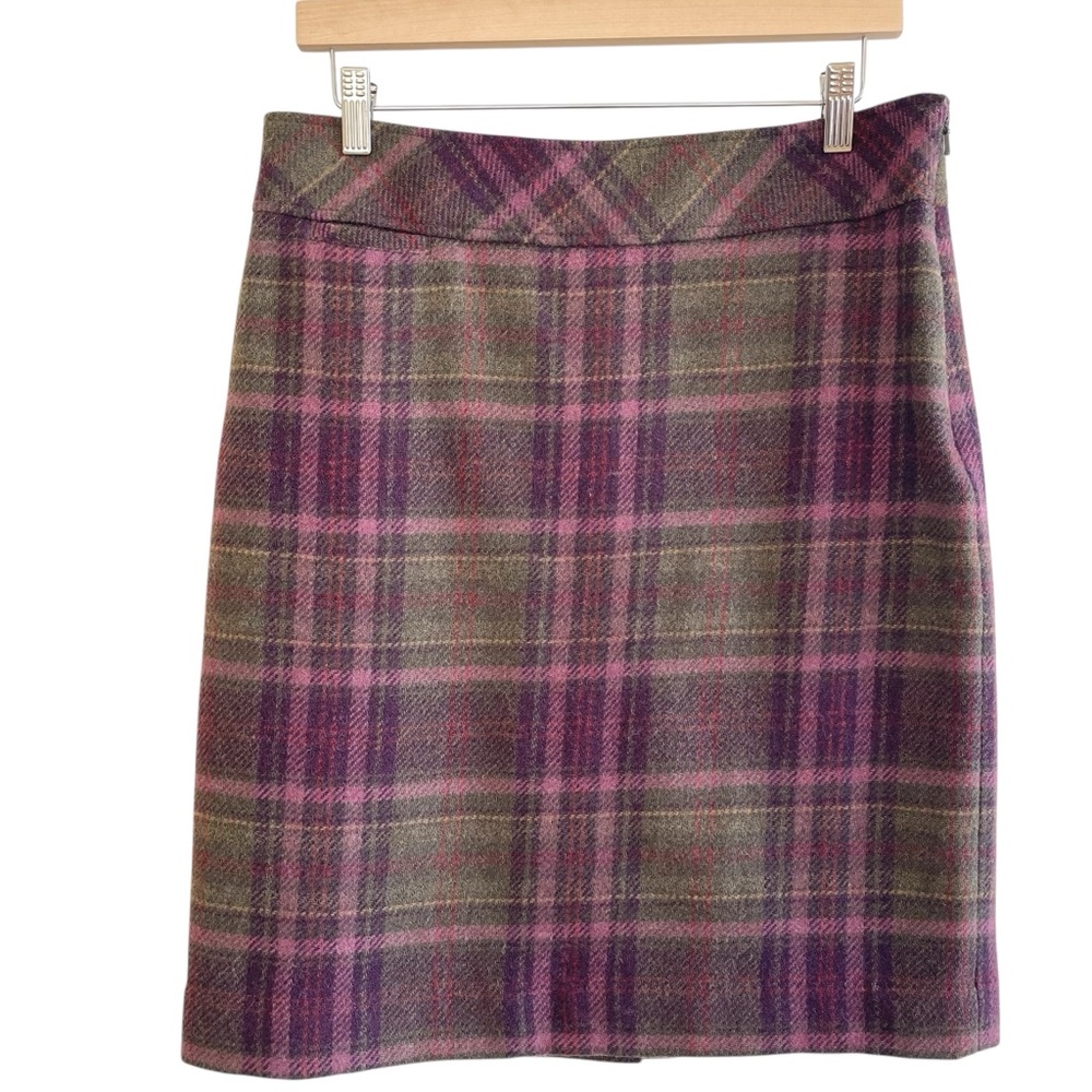 LL Bean Tartan Plaid Wool Blend Skirt Pink Green Preppy Heritage Size 10